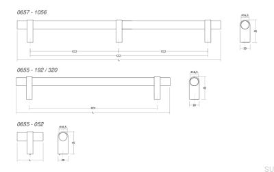 Perilla para muebles con barra en T Nobb de aluminio cepillado plateado