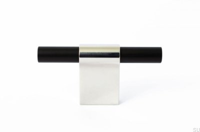 Pomo para mueble T-Bar Line Mix 60 Acero pulido y negro