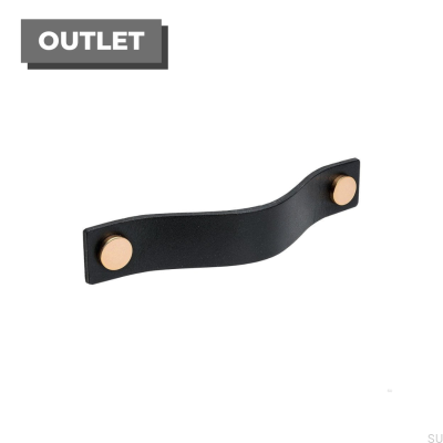 Tirador para mueble alargado Loop 128, piel negra con cobre
