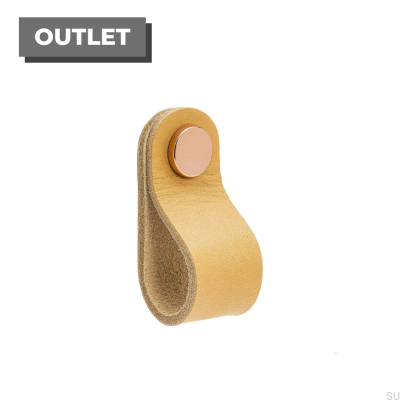 Pomo para mueble Loop Round 65, cuero natural con cobre