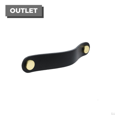 Tirador para mueble rectangular Loop Round 128 Cuero Negro con Latón