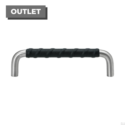 Tirador para mueble rectangular Acero Inox. 128, Cuero Negro