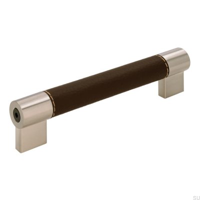Tirador para mueble alargado Al.170 128 Metal con cuero marrón