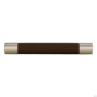 Tirador para mueble alargado Al.170 128 Metal con cuero marrón