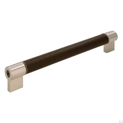 Tirador para mueble alargado Al.170 192 Metal con cuero marrón