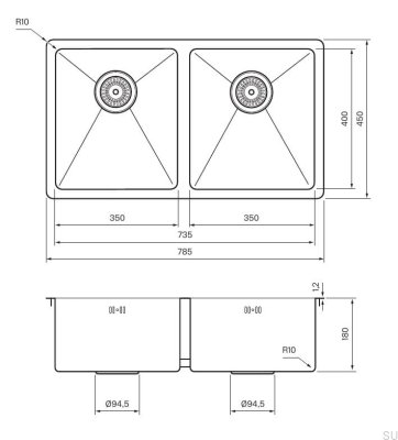 Fregadero de cocina 4040 Acero Latón PVD