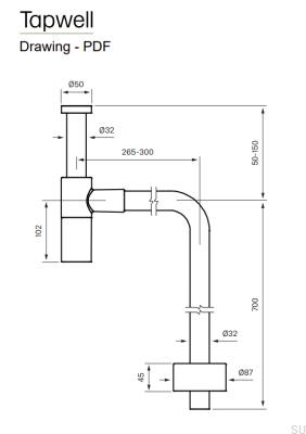 Sifón para lavabo con tubo tipo L XA100 Latón Negro Cromo