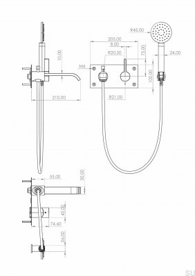 Grifo termostático de pared para bañera ARM036, latón níquel cepillado