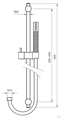 Barra de ducha Dso con soporte de pared regulable ZSAL300 Latón Negro Mate