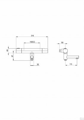 Grifo termostático de pared para bañera ARM022-150 Latón Negro Cromo