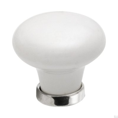Pomo para mueble 24136 Porcelana blanca Níquel pulido