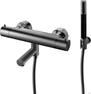 Grifo termostático para baño y ducha EVM026-150 Latón Negro Cromo Cepillado