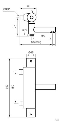 Grifo termostático para baño y ducha EVM022-150 Latón Negro Cromo