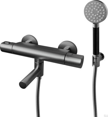 Grifo termostático de pared para bañera ARM026-150 Latón Negro Cromo Cepillado