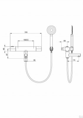 Grifo termostático de pared para bañera ARM026-150 Latón Negro Cromo Cepillado