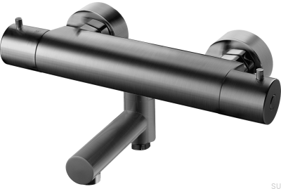 Grifo termostático para baño y ducha EVM022-150 Latón Negro Cromo Cepillado