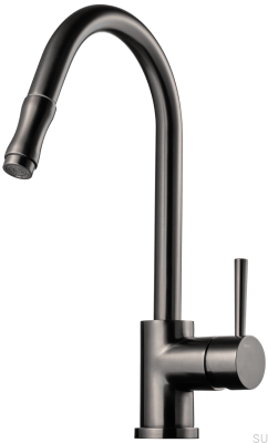 Grifo de cocina con caño extraíble EVO185 Latón Negro Cromo Cepillado