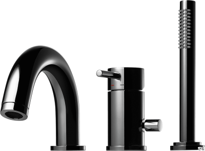 Grifo de bañera de tres orificios con caño y rociador BI047 Latón Negro Cromo