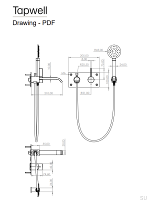 Grifo termostático de pared para bañera ARM036, latón cromado