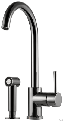 Grifo de cocina de dos orificios con ducha EVO200, Latón, Cromo Negro