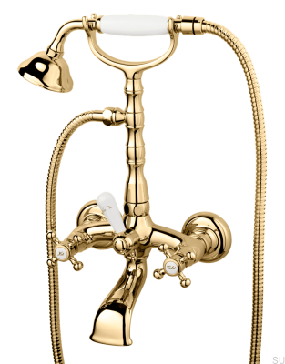 Grifo de bañera clásico con rociador FBLV023-150 Latón pulido Sin pintar