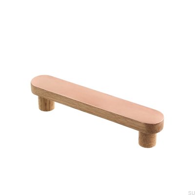 Tirador para mueble de madera Copper Round 128, roble, con cobre cepillado sin barnizar