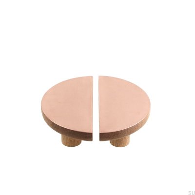 Tirador semicircular de cobre para muebles de madera de roble con cobre cepillado sin barnizar