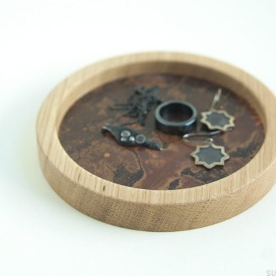 Bandeja joyería Moon 12 de madera con cobre oxidado 