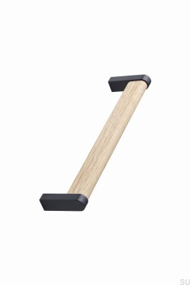 Tirador alargado para muebles Crossing 160 Metal Negro Mate con Madera de Roble