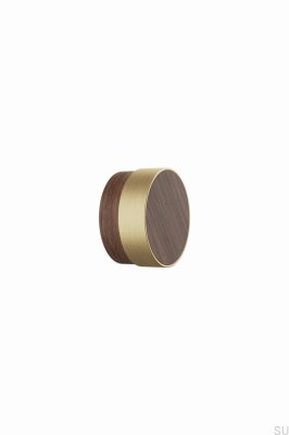 Pomo para mueble de madera Radio 49 en nogal con acabado dorado cepillado