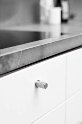 Pomo para muebles Harlequin 17 de acero pulido en plata