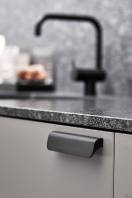 Tirador para mueble alargado Fall 224, cepillado, aluminio negro mate