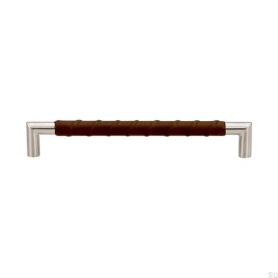 Tirador para mueble rectangular Standard 12 192 Piel marrón. Acero inoxidable