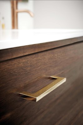 Tirador para muebles alargado, plano, de metal dorado pulido, 128 mm