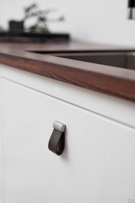 Pomo para muebles Correa 16 Cuero Marrón Oscuro con Plata
