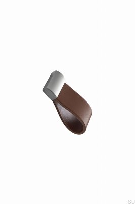 Pomo para mueble Correa 16 Piel Marrón con Plata