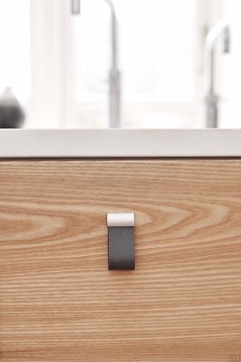 Pomo para mueble Correa 16 Piel Marrón con Plata