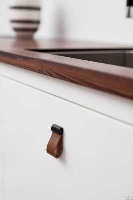 Pomo para muebles Correa 16 Cuero Marrón con Negro