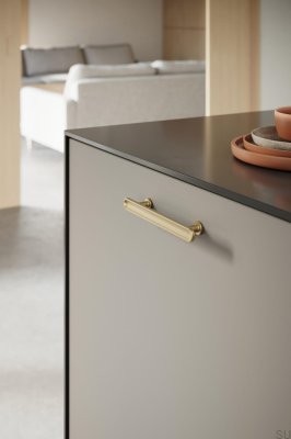 Tirador alargado para muebles Chateau 128 de metal cepillado dorado