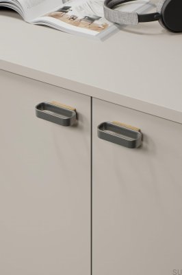 Tirador para mueble rectangular Race 32, roble y plata