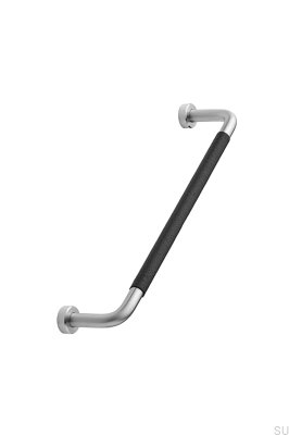 Tirador para mueble Lounge 160 de acero satinado en plata con cuero negro