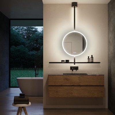 Conjunto de baño IO 600 mm con espejo y baldas Negro D-M 230V/65W 