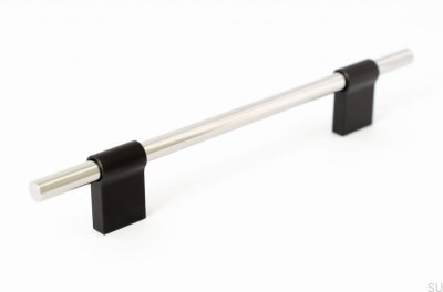 Tirador para mueble alargado Line Mix 128 Acero pulido con negro