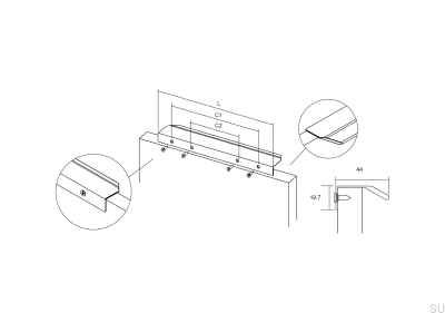 Tirador para muebles Vann 1200 de aluminio con borde de titanio negro 