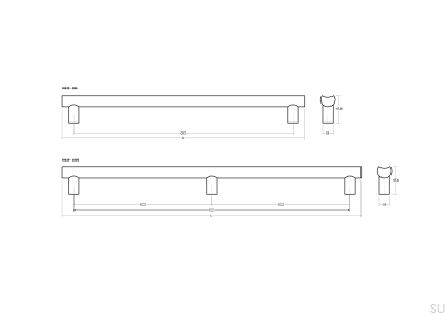 Tirador alargado para muebles Moon Big 384 de aluminio y bronce cepillado