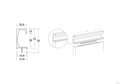 Tirador para mueble empotrado Six 297 Aluminio Marrón