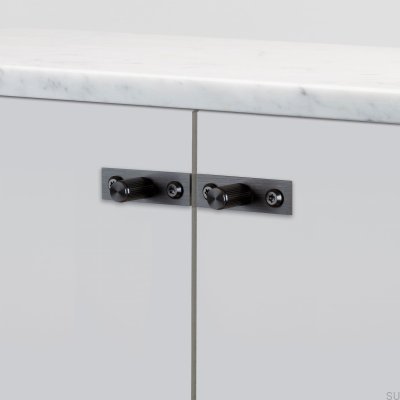 Pomo para mueble con arandela Placa Lineal 12 Acero Gun Metal (juego)