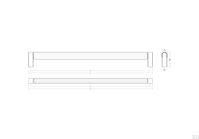 Tirador para muebles alargado de doble cara Brooklyn Big 1056 de aluminio cepillado dorado con acabado Cava