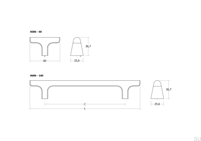 Perilla para muebles de aluminio T-Bar Hinoki 60, color negro cepillado