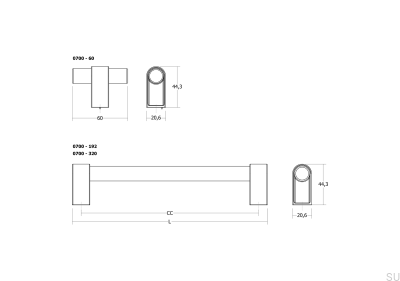 Perilla para muebles T-Bar Casey 60 de aluminio y titanio negro pulido